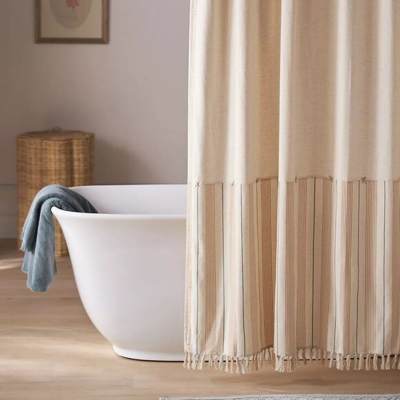 Anthropologie Louie Shower Curtain – Cotton Linen Tassel Hem 72” – NWT - Picture 1 of 3